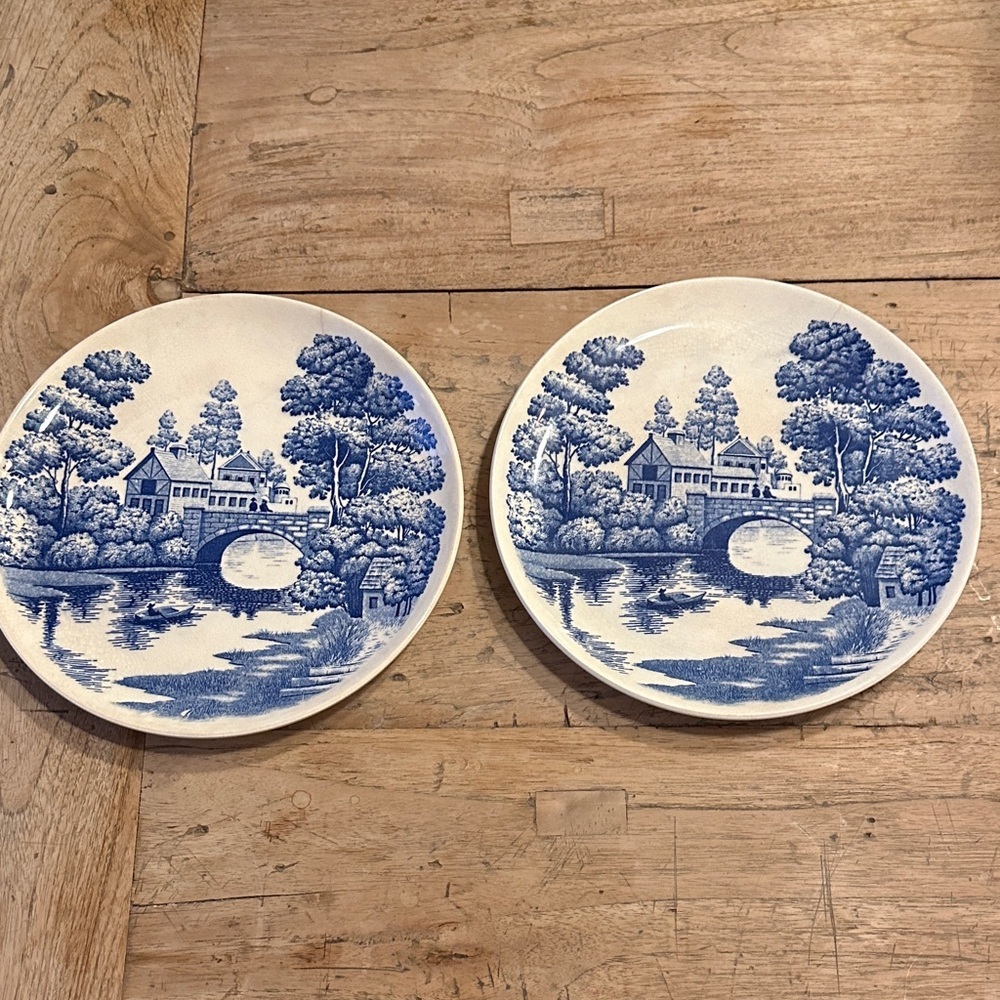 Vintage Blue & White Lakeview Japan Plates – Set of 2